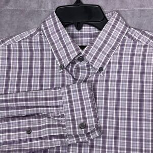 Jos. A. Bank Traveler Tech Shirt Mens Large Purple Plaid Tailored Fit Excellent